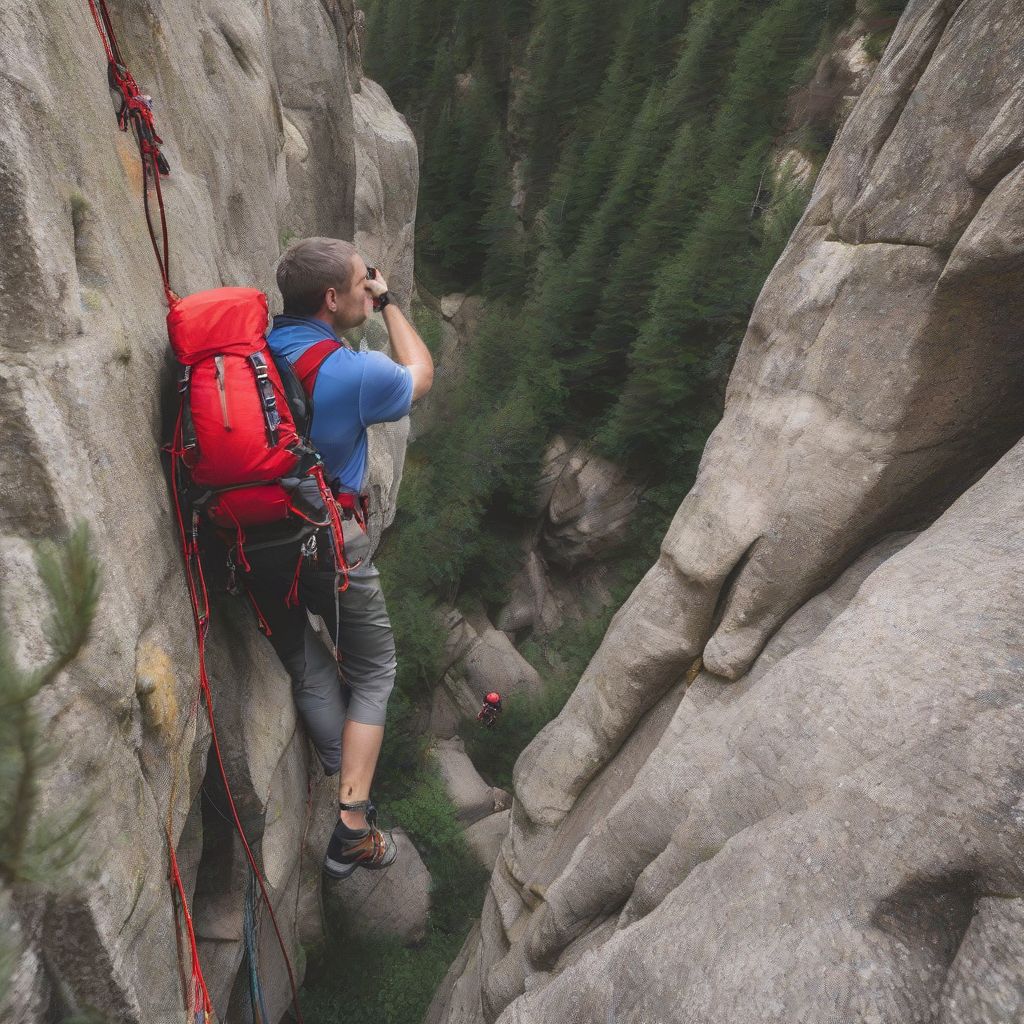 Climber Checking Gear