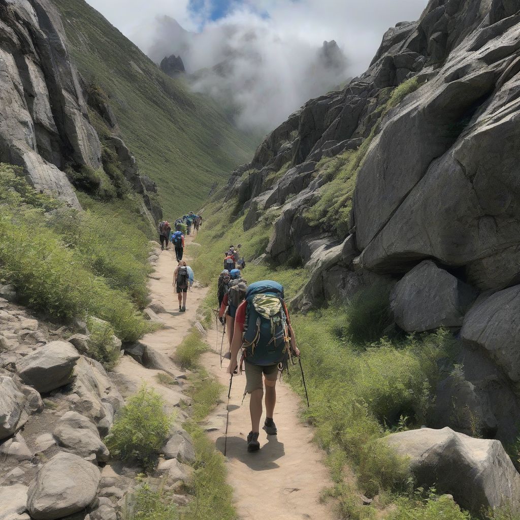 Climbers on a Busy Trail