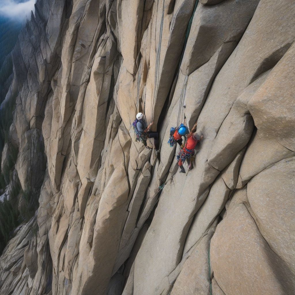 Climbers Scaling a Cliff