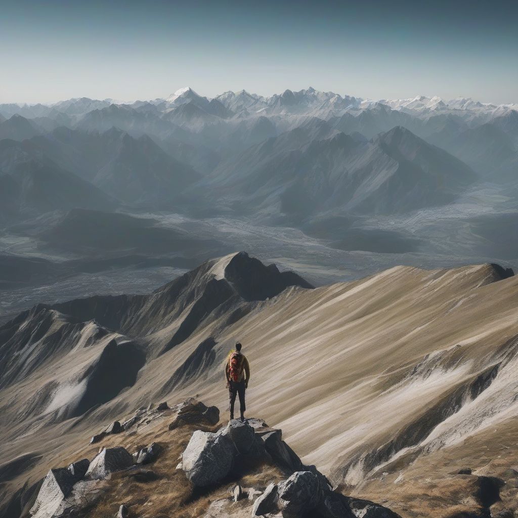 Hiker Enjoying Mountain View