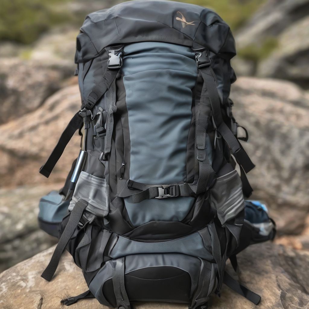 hiking backpack with features labelled