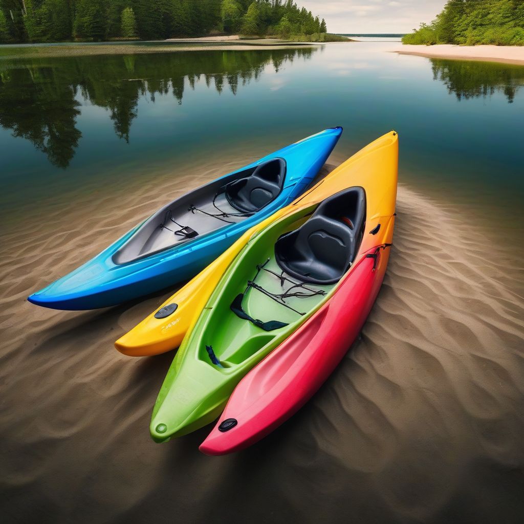 Kayaks lined up on the shore